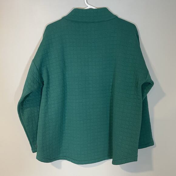 T By Talbots Sweatshirt Women’s XL Petite Quilted Mock Neck Pullover Green Boxy - Picture 7 of 8